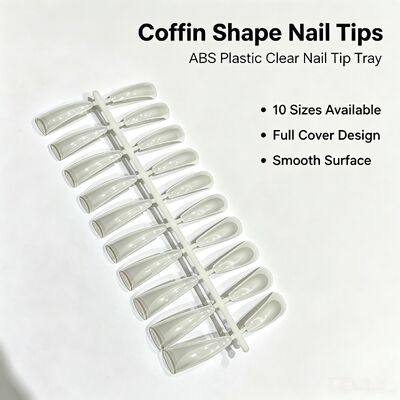 コフィン型ABSネイルチップ、サロンネイルエクステンション・DIYネイルアート用クリアフルカバーつけ爪、大容量サプライ