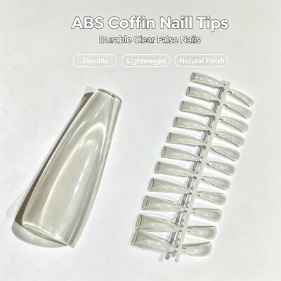 コフィン型ABSネイルチップ、サロンネイルエクステンション・DIYネイルアート用クリアフルカバーつけ爪、大容量サプライ